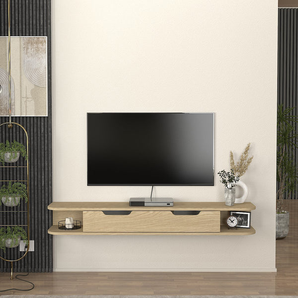 Falra szerelhető TV-állvány Karjali 150x30x19 cm tölgyfa hatású [en.casa]
