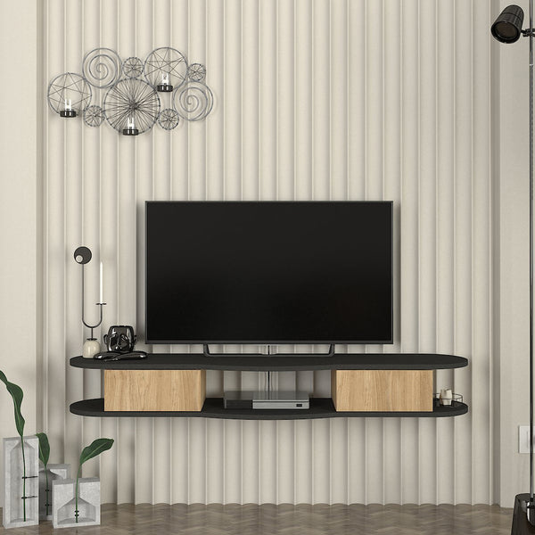 Falra szerelhető TV-állvány Nyskiri 150x35x19 cm antracit/tölgyfa hatású [en.casa]