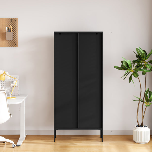 Vitrines szekrény Vinterhavn 180x80x35 cm acél fekete [en.casa]