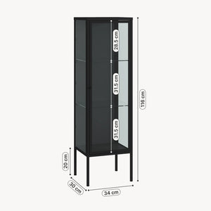 Vitrines szekrény Borshavisa 116x34x30 cm acél fekete [en.casa]