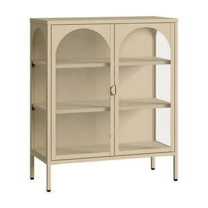 Vitrines szekrény Klippestad acél 95x80x35 cm teveszín [en.casa]
