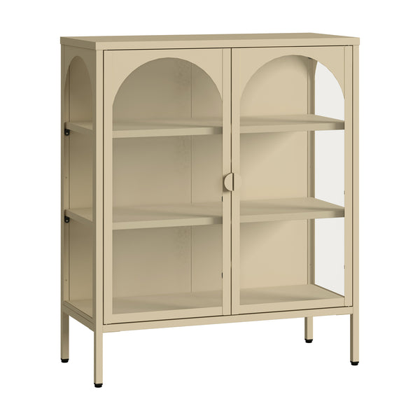 Vitrines szekrény Klippestad acél 95x80x35 cm teveszín [en.casa]