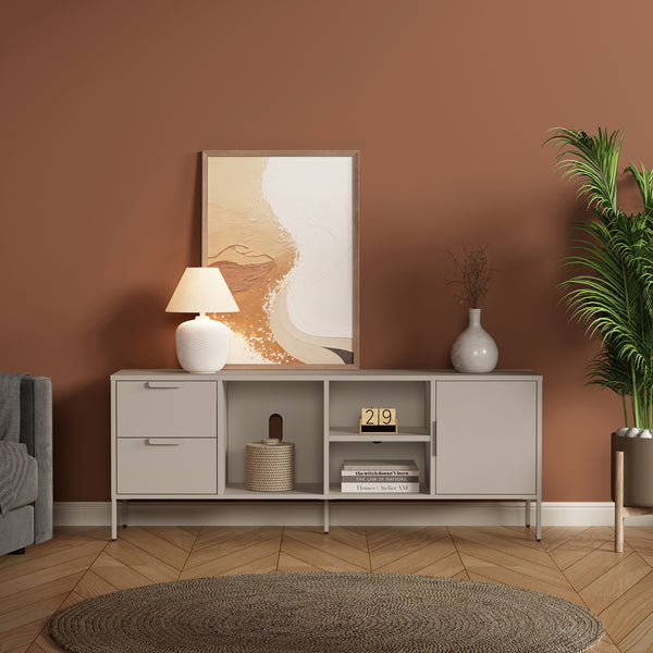 TV szekrény Kliri acél 150x35x58 cm teveszín [en.casa]