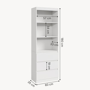 Könyvespolc Les 3 fiókkal 180x60x35 cm fehér [en.casa]