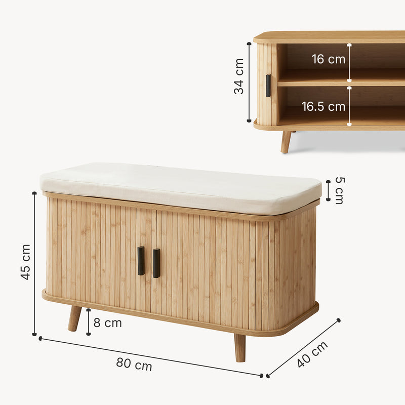 Méretrajz Cipősszekrény ülőpárnával Tvedestrand 50x80x40 cm bambusz/beige [en.casa]