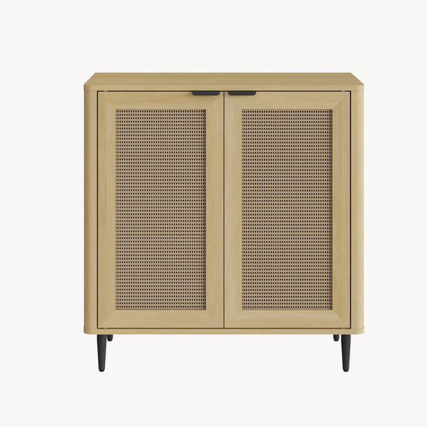 Tálalószekrény Lukhomso 83x80x40 cm tölgyfa hatású rattan mintázattal [en.casa]