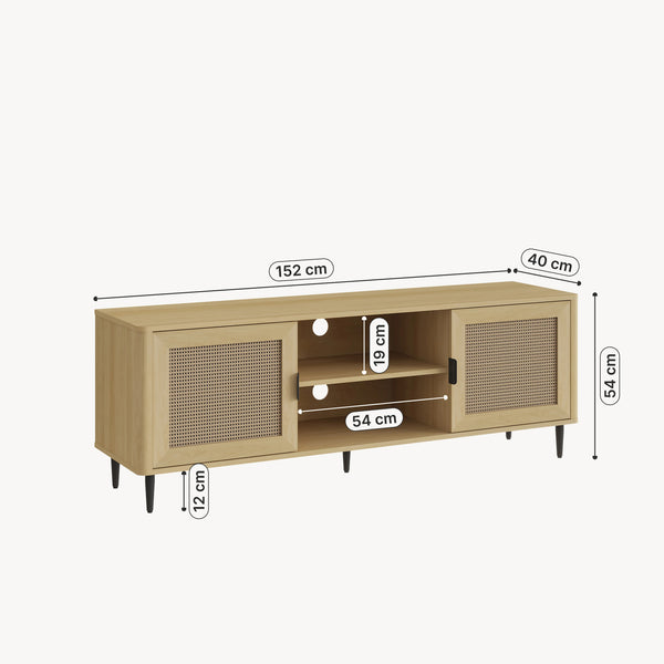 TV szekrény Lukhomso 152x40x54 cm tölgyfa hatású rattan mintával [en.casa]