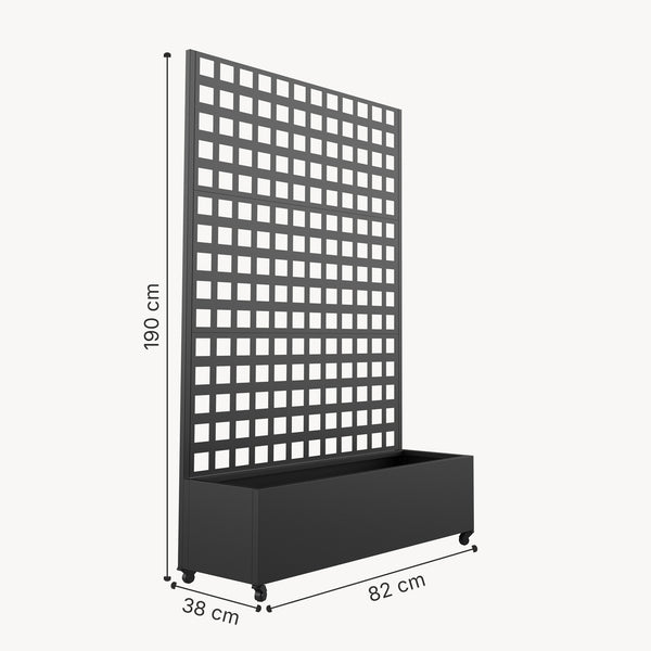 Gurulós válaszfal Toma virágosládával acél 190x82x38 cm fekete [casa.pro]