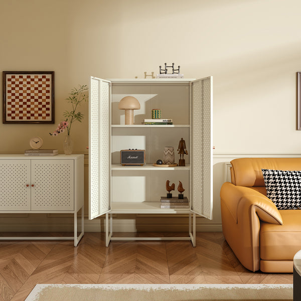 Tárolószekrény Viitasaari 150x80x40 cm acél krémfehér [en.casa]
