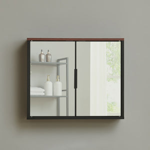 Fürdőszobai tükrös szekrény Trond 50x60x15 cm fekete/diófa hatású [en.casa]