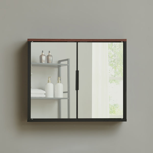 Fürdőszobai tükrös szekrény Trond 50x60x15 cm fekete/diófa hatású [en.casa]