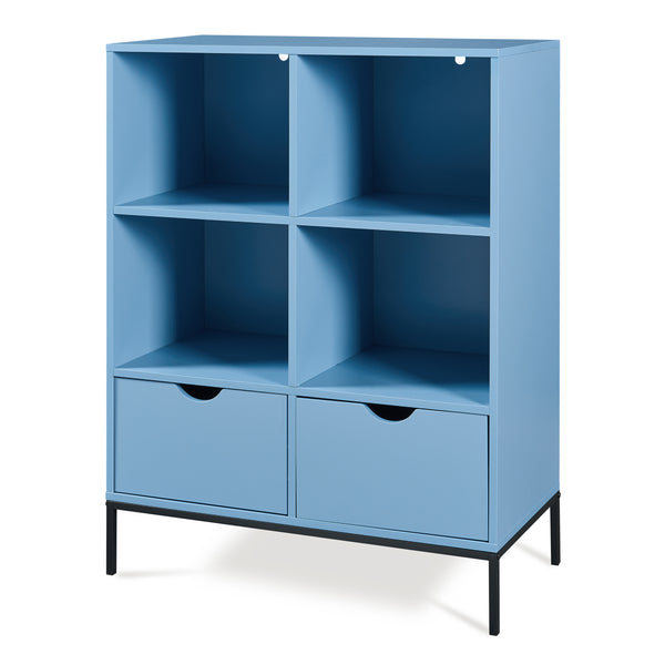 Könyvespolc 2 fiókkal Colwyn 105x80x40 cm Kék [en.casa]
