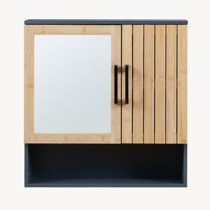 Tükrös fürdőszobaszekrény Svanes 58x56x13 cm sötétszürke/natúr [en.casa]