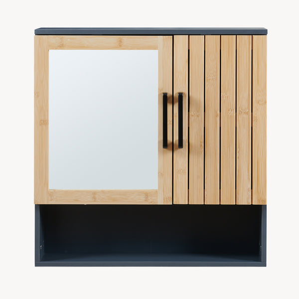 Tükrös fürdőszobaszekrény Svanes 58x56x13 cm sötétszürke/natúr [en.casa]