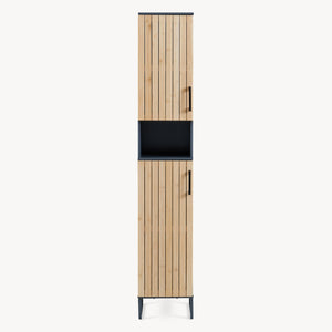 Fürdőszobai magas szekrény Svanes 170x30x30 cm sötétszürke/natúr [en.casa]