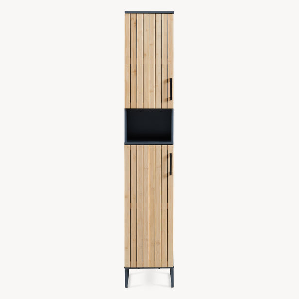 Fürdőszobai magas szekrény Svanes 170x30x30 cm sötétszürke/natúr [en.casa]