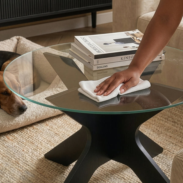 Couchtisch Imi üveg asztallappal Ø70x35 cm fekete/szürke [en.casa]