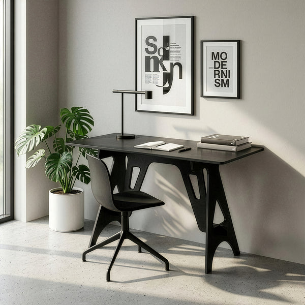 Íróasztal Bostenenna 120x60x75 cm fekete, faerezetes mintával [en.casa]