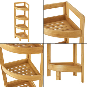 Fürdőszoba sarokpolc Lestijärvi bambuszbol 4 peremes lekerekített  tárolópolccal [en.casa] 