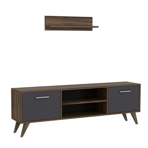 TV állvány polccal Haderslev 42 x 120 x 30 cm forgácslap műanyag dió antracit [en.casa] 