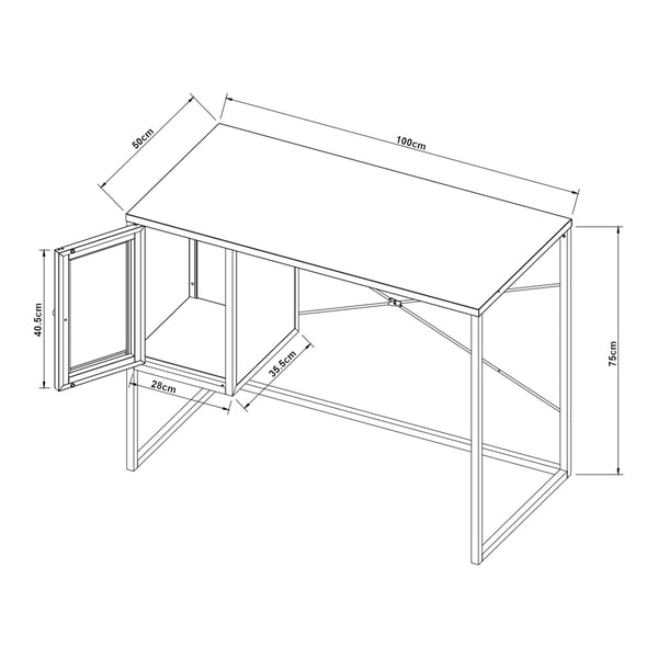 Íróasztal Sund acél 75x100x50 cm szürke [en.casa]