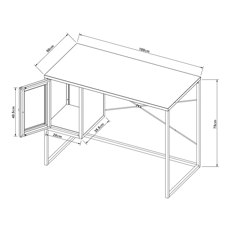 Méretrajz Íróasztal Sund acél 75x100x50 cm szürke [en.casa]