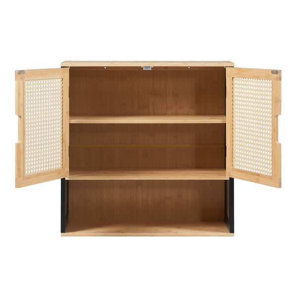 Fürdőszobai fali szekrény Tervola 60x60x20 cm fekete/bambusz [en.casa]