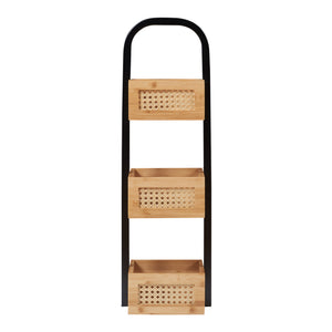 Fürdőszobai polc Tervola 73x23x19 cm fekete/bambusz [en.casa]