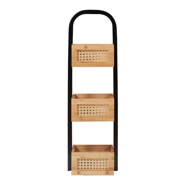 Fürdőszobai polc Tervola 73x23x19 cm fekete/bambusz [en.casa]