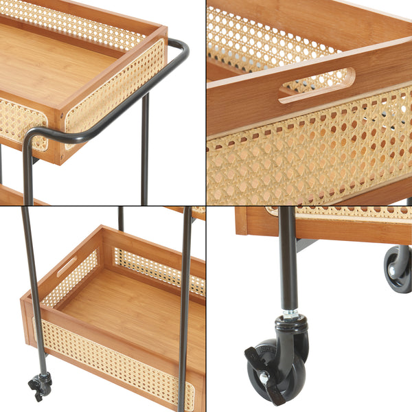 Tálalókocsi Tervola 81x61x39 cm rattan hatású [en.casa]
