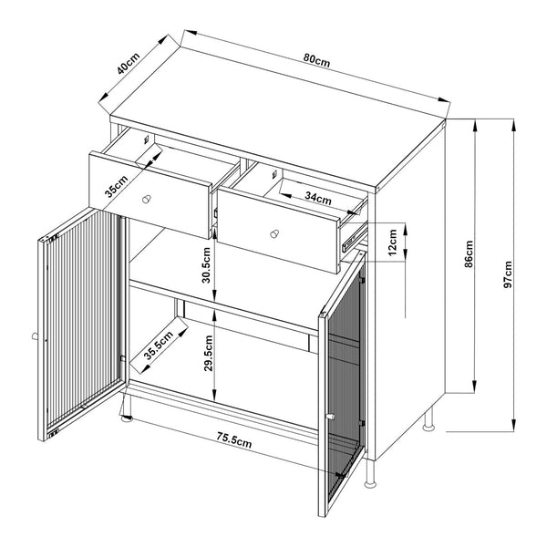Vitrinszekrény Lindau acél 97x80x40 cm krémfehér [en.casa]