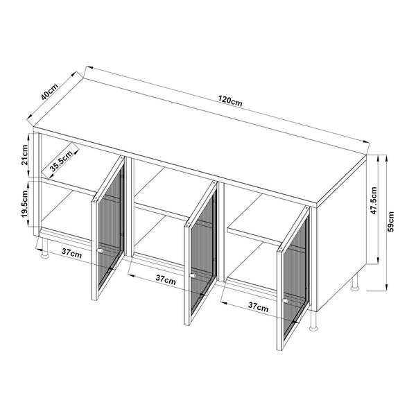 TV-szekrény Lindau acél 120x40x59 cm krémfehér [en.casa]