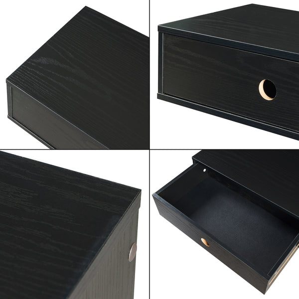 Fali polc fiókkal Stor 65x30x15 cm fekete [en.casa]