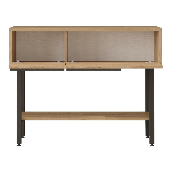 Konzolasztal Kvænangen 100x30x76 cm tölgyfa és rattan hatású [en.casa]