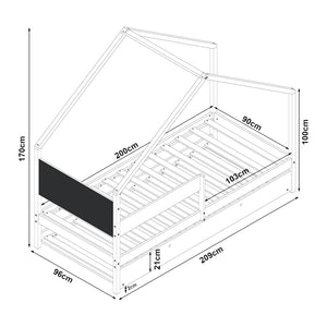 Házikó gyerekágy kihúzható ággyal matraccal Sodankylä 90x200cm [en.casa]