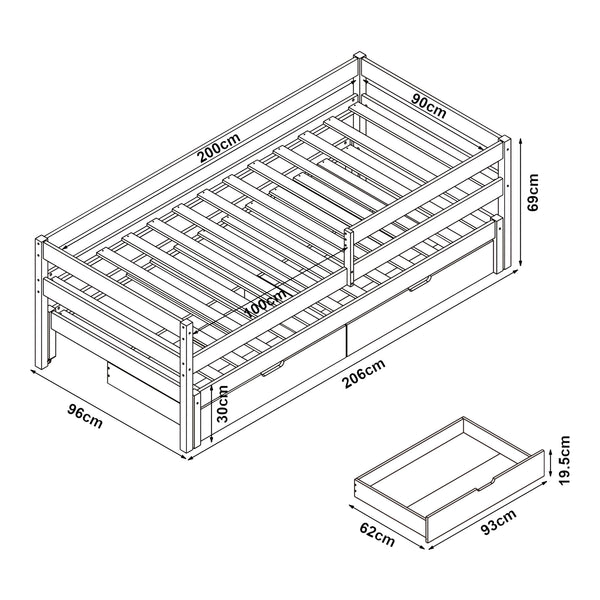 Fenyő gyerekágy 2 fiókkal matraccal Sonkajärvi 90x200cm [en.casa]