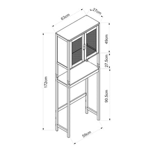 Tárolószekrény WC fölé Tervola 172x63x27 cm fekete/bambusz [en.casa]