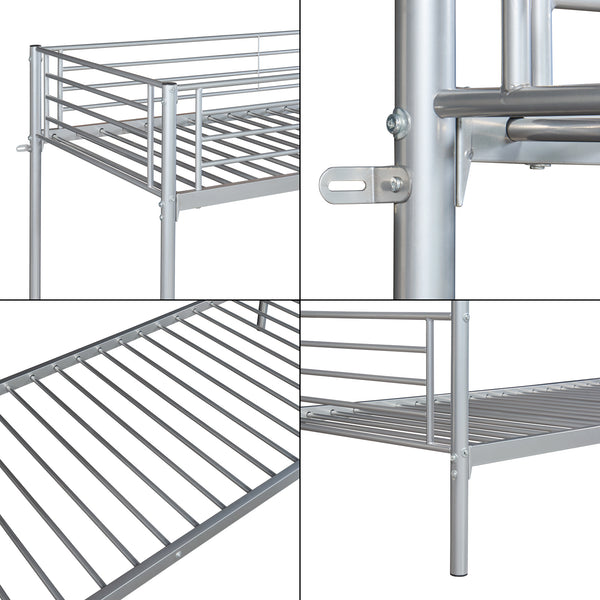 Fém emeletes ágy Soppsar 2 hideghab matraccal 200x90 cm ezüst [en.casa]