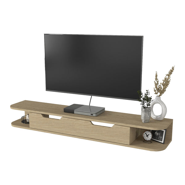 Falra szerelhető TV-állvány Karjali 150x30x19 cm tölgyfa hatású [en.casa]