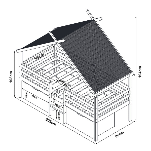 Gyerekágy Surnadal matraccal 90x200 cm fenyőfa fehér/natúr [en.casa]