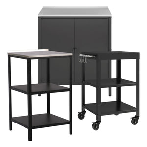 Kültéri szekrény polcos elemmel és zsúrkocsival Bolognano fekete matt [casa.pro]