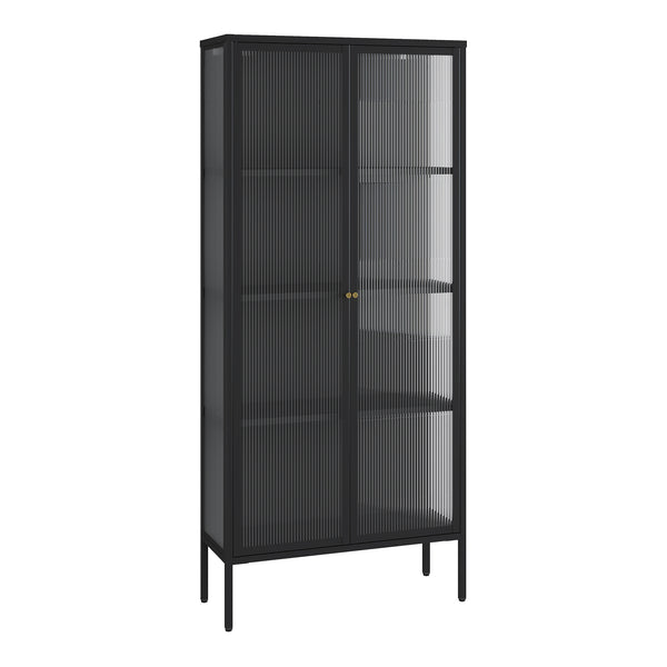 Vitrines szekrény Vinterhavn 180x80x35 cm acél fekete [en.casa]