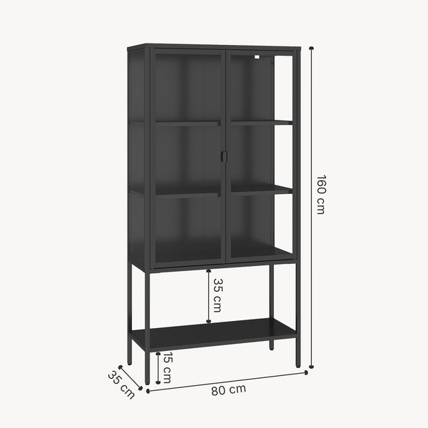 Vitrines szekrény Borshavisa acél 2 ajtóval 160x80x35 cm fekete [en.casa]
