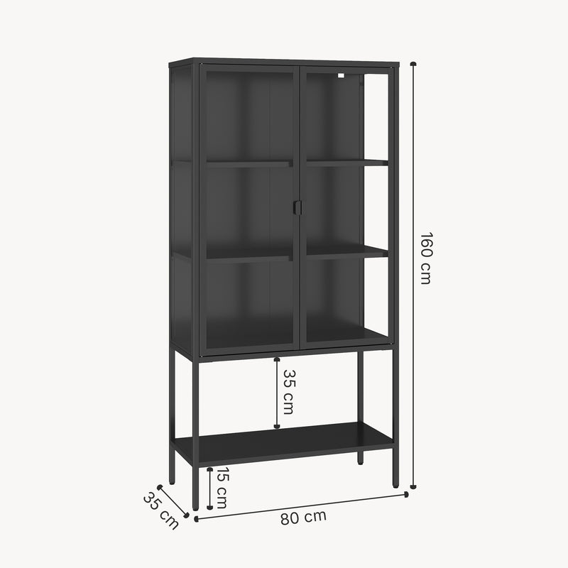 Méretrajz Vitrines szekrény Borshavisa acél 2 ajtóval 160x80x35 cm fekete [en.casa]