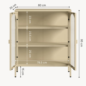 Vitrines szekrény Klippestad acél 95x80x35 cm teveszín [en.casa]