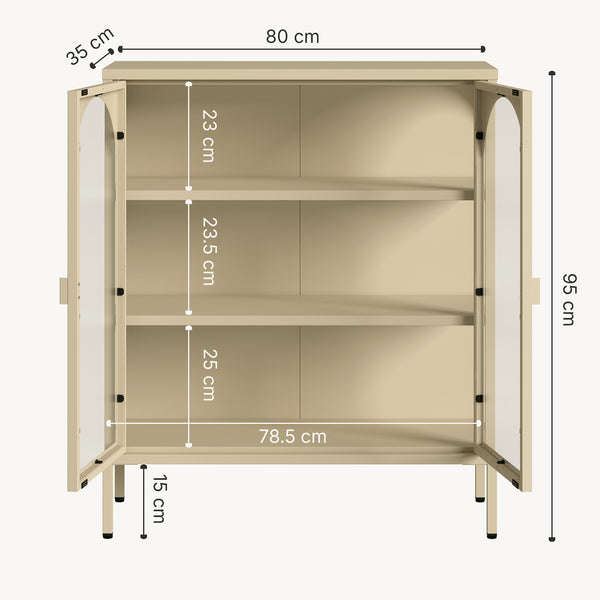 Vitrines szekrény Klippestad acél 95x80x35 cm teveszín [en.casa]