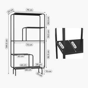 Könyvespolc Færder acél 145x76x33 cm fekete [en.casa]