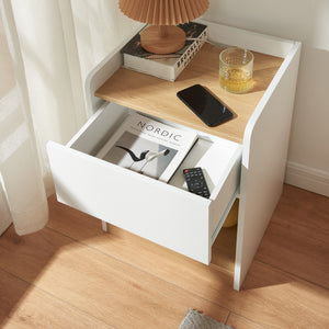 Éjjeliszekrény Kuorshare 55x42x37 cm fehér/tölgyfa hatású [en.casa]