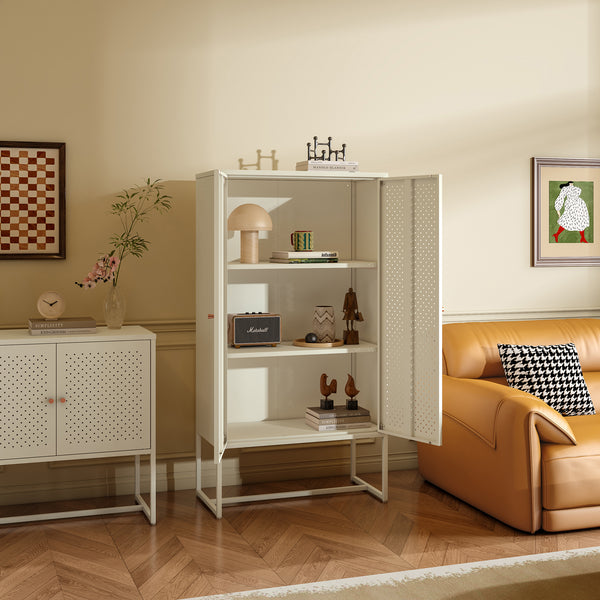 Tárolószekrény Viitasaari 150x80x40 cm acél krémfehér [en.casa]