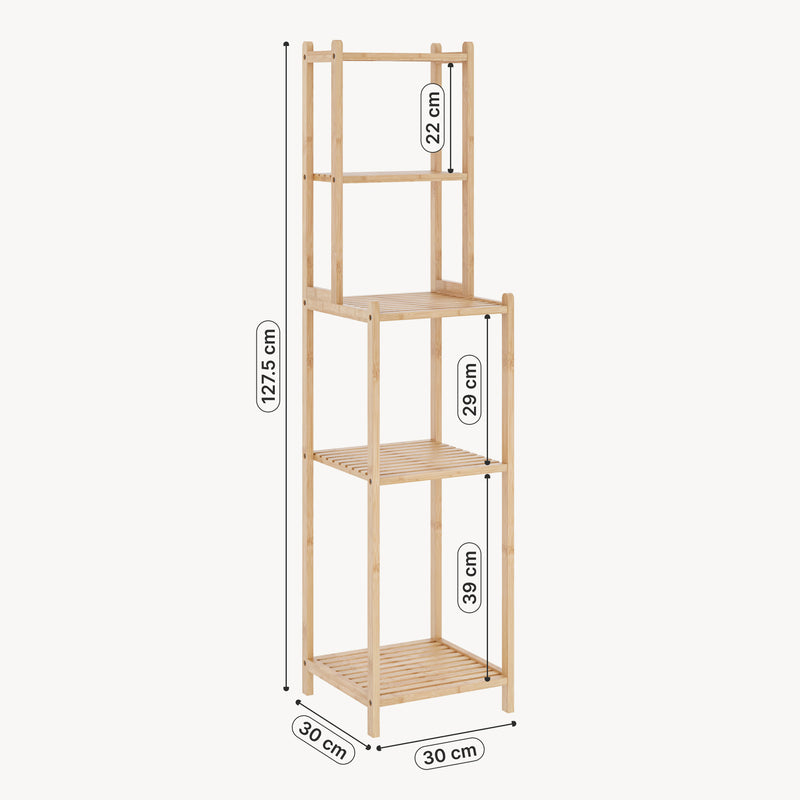 Méretrajz Fürdőszobai polc Anun 128x30x30 cm természetes bambusz [en.casa]